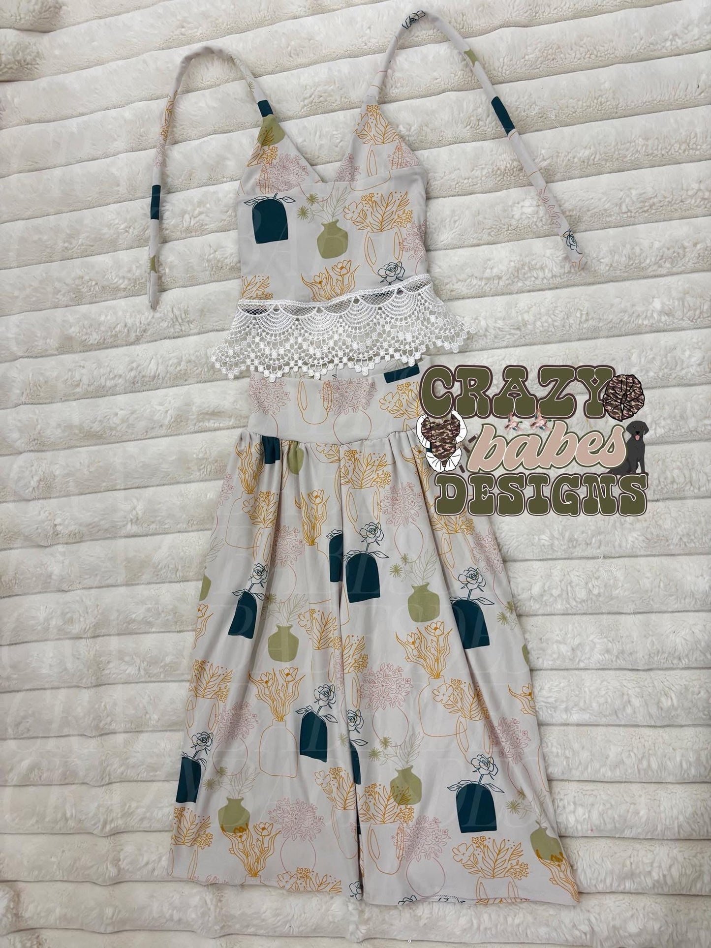 3t floral vases tie top & pants