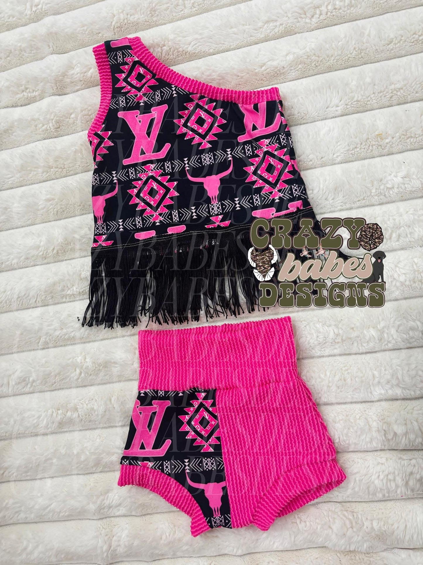2T pink & black boujee and cow skulls set