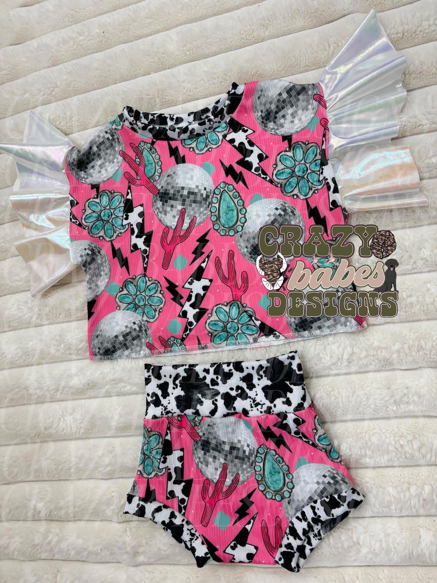 Pink disco cowprint set